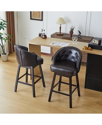 Streamdale Furniture 33.25" Swivel Counter Stools Set of 2, Upholstered Counter Height Bar Stools with Solid Rubber Wood Frame, Backrest, Footrest, Ar