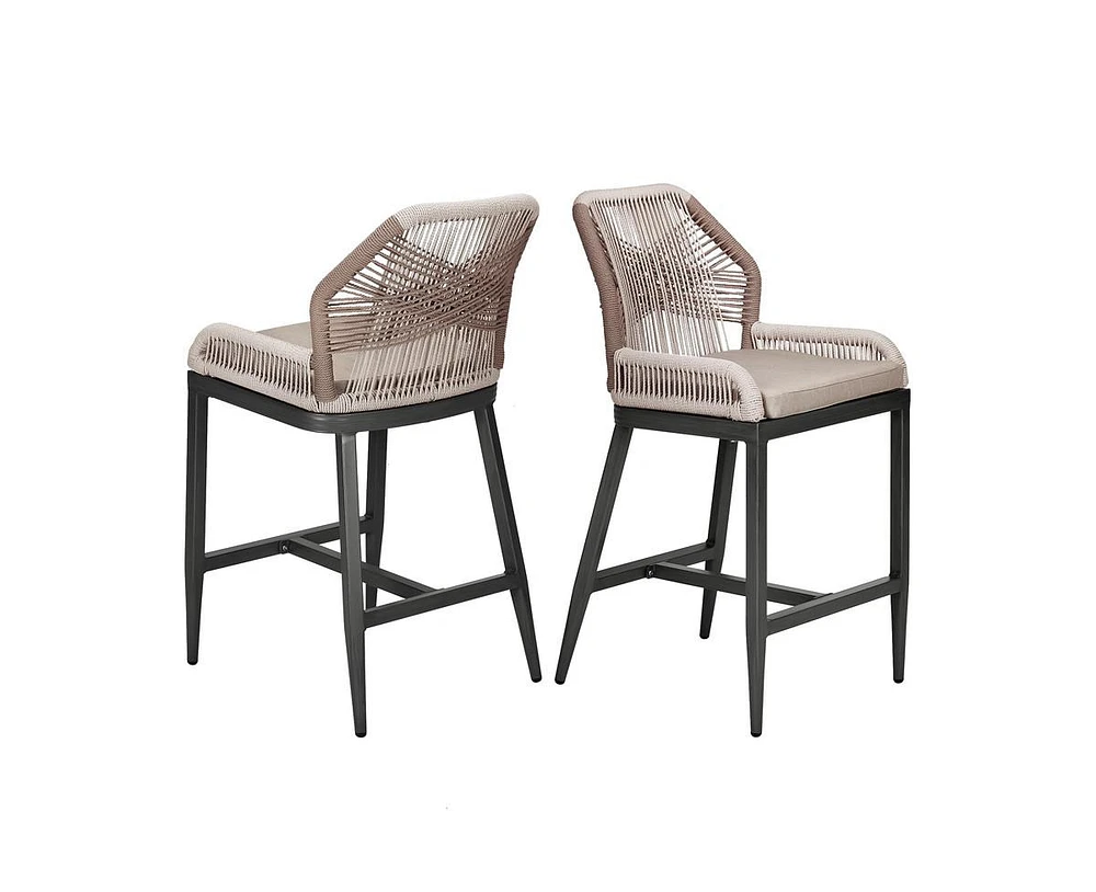 gaomon Woven Outdoor Counter Height Bar Stools Chairs Set of 2, Rattan Garden Counter Stools with Aluminum Frame, Modern Barstool with Backrest for Ki