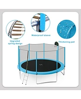 14FT Trampoline for Kids with Safety Enclosure Net, Basketball Hoop and Ladder