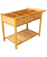 8 Pockets Horticulture Raised Garden Bed Elevated Wood Planter Box Stand with Foldable Side Table and Storage Shelf for Herb/Vegetables/Flowers