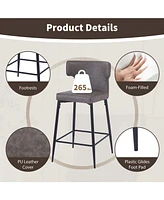 Streamdale Furniture 28inch Counter Height Bar Stools Set of 2, Modern Bar Upholstered Chairs with Pu Leather, Metal Footrest and Frame for Kitchen Is