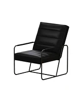 Streamdale Furniture Modern Metal Framed Armchair with Black Technical Leather, Stylish & Comfortable Indoor Lounge Accent Chair for Living Room, Offi