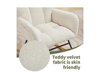 Modern Nursery Rocking Chair Upholstered Glider Chair with High Backrest Rocker Accent Armchair with Solid Wood Legs for Nursery Bedroom Living Room T
