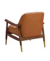 Streamdale Furniture 29.2'' Mid-Century Faux Leather Accent Chair with Cushioned Seat, Solid Wood Frame, and Brass-Tipped Legs – Perfect for Li