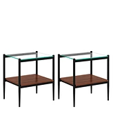 Coffee Table and End tables Set of 3, Tempered Glass Table with Mdf layer, Modern Tables for Living Room, Transparent Glass