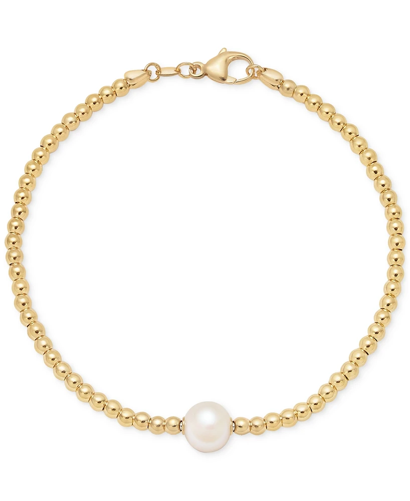 Cultured Freshwater Pearl (8-8.5mm) Beaded Bracelet 14k Gold over Sterling Silver Made Italy