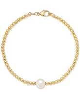 Cultured Freshwater Pearl (8-8.5mm) Beaded Bracelet 14k Gold over Sterling Silver Made Italy