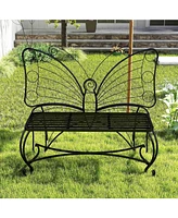 Streamdale Furniture Butterfly Cast Metal Garden Bench, Outdoor Bench Patio Seat, Park Bench Outdoor Seating for Garden, Yard, Park, Entryway