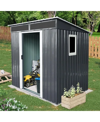 Streamdale Furniture 6ft x 5ft Outdoor Metal Storage Shed with Window and Transparent plate for Garden, Lawn (Black and White)