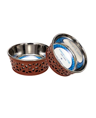 Country Living Set of 2 Stainless Steel Dog Bowls - Farmhouse Style, Durable & Non