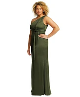 Dessy Collection Plus One-Shoulder Draped Twist Empire Waist Trumpet Gown