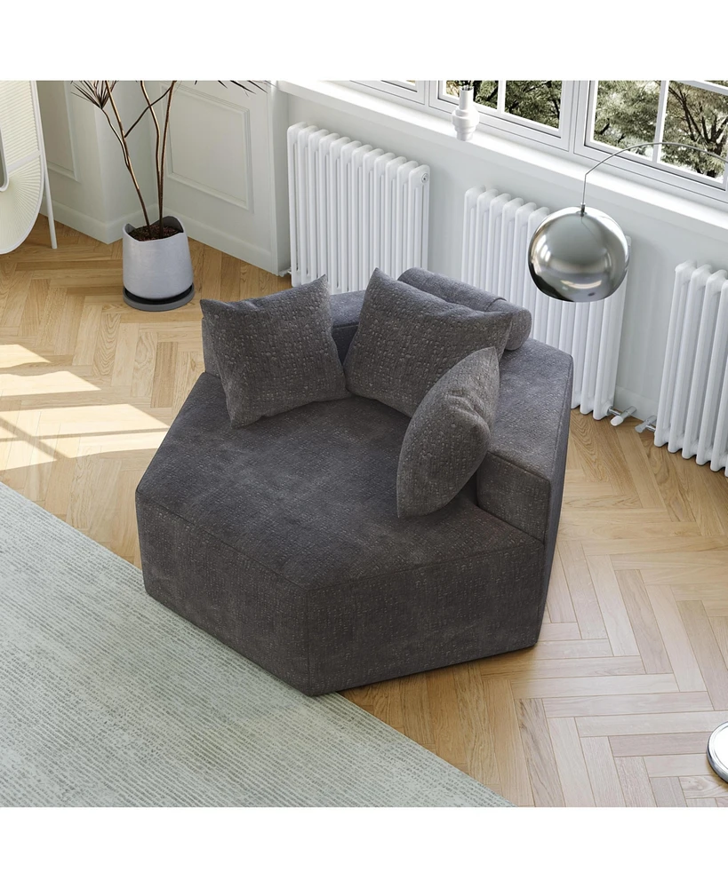 54''L Chenille Sponge single sofa,No Assembly Required,Fluffy Modern Sleeper Chair for Living room, Bedroom, Lounge and Projection Room