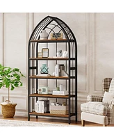 Tribesigns 74.8-Inch Tall Bookshelf Set of 2,5-Tier Bookshelf with Metal Frame,Curved Freestanding Display Shelf