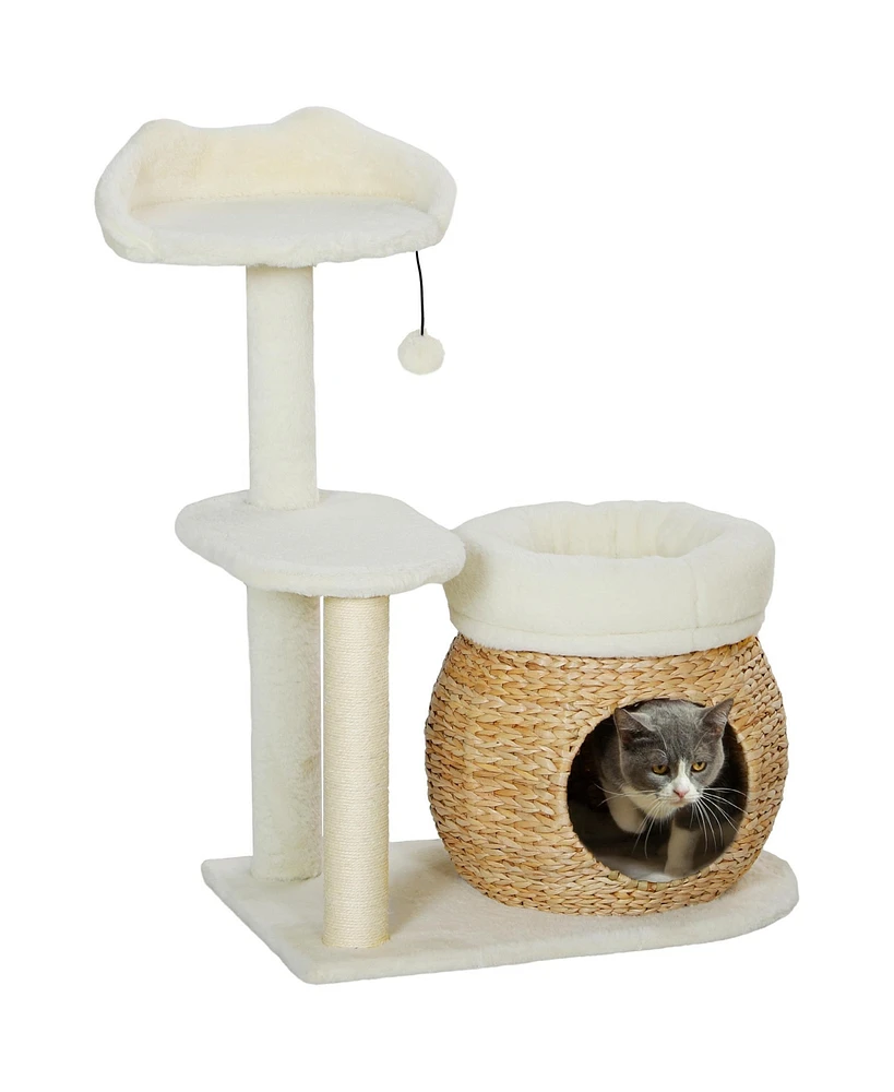 PawHut 31" Cat Tree Tower with Scratching Posts, Cat Condo, Beds & Toy Ball