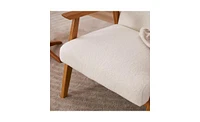 Slickblue Creamy-White Solid Wood Armrest Lounge Chair - Simple Teddy Velvet Design for Indoor Comfort and Style