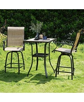 Slickblue Set of 2 Outdoor Swivel Bar Stools High Back Patio Chairs with Armrests & Breathable Textilene