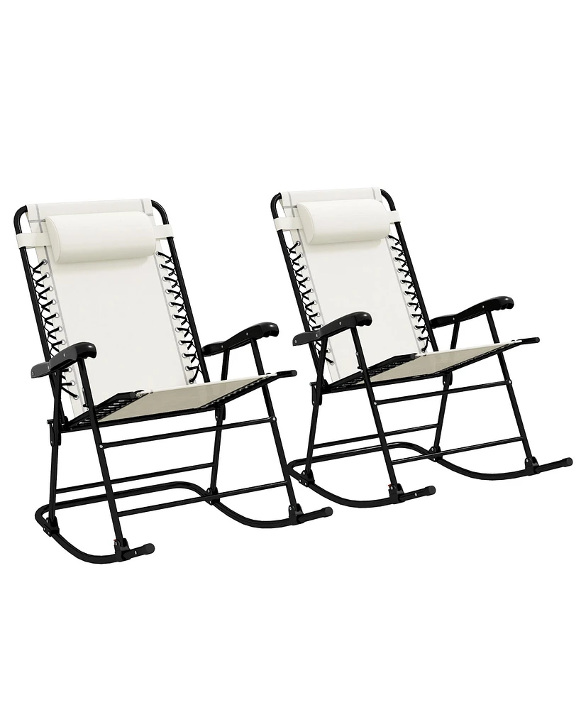 Outsunny Folding Outdoor Rocking Chair Set of 2 w/ Headrests,