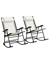 Outsunny Folding Outdoor Rocking Chair Set of 2 w/ Headrests,