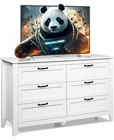 Wlive 6 Drawer Dresser Retro Chest of Drawers with Metal Handle Double Wood for Bedroom Living Room Large Storage Cabinet