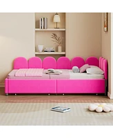 Twin size Upholstered Daybed with 2 Drawers, Velvet Sofabed with Soft Fabric Headboard, No Box-spring Needed, Beige