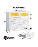 gaomon Dresser For Bedroom With Led Lights And Charging Station, 6 Drawer Double Dresser With 2 Shelves
