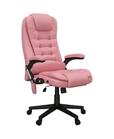 High Back Vibration Massage Office Chair with 6 Vibration Points, Heated Reclining Pu Leather Computer Chair with Armrest and Remote, Pink