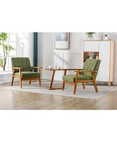 Accent Chairs Set of 2 with Side Table, Mid Century Modern Accent Chair, Wood and Fabric Armchairs Side Chair, Lounge Reading Comfy Arm Chair for Livi