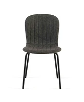 Dark Grey Faux Leather Dining Chairs Set of 4,Mid-Century Modern Upholstered Pu Leather Chairs,for Kitchen Dining Room