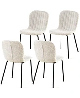 Off White Boucle Dining Chairs Set of 4,Mid-Century Modern Upholstered Pu Leather Chairs,for Kitchen Dining Room