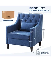 Living Room Chairs, Accent Armchair with lumbar pillow, Elegant Bedroom Reading Chair, Mid-Century Design, Upholstered Sofa Chair, Blue
