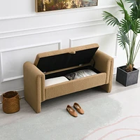 Modern Teddy Bed End Bench with Arms and Storage,Upholstered Large Foot Rest Stool, Comfy Window Vanity Bench for Living Room,Bedroom,Dorm,Coffee Tabl
