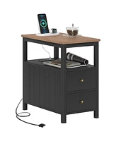 Homcom Narrow End Table with Charging Station, Usb Ports, Drawers,