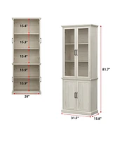 Famapy Bookcase with 2 Glass Doors and 2 Wood Doors