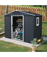 Streamdale Furniture 8ft x 4ft Outdoor Metal Storage Shed with Window and Metal Foundation for Backyard, Patio, Lawn (Black and White)