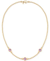 Amethyst Three Stone Bezel 18" Collar Necklace (3 ct. t.w.) 14k Gold-Plated Sterling Silver (Also available Onyx)