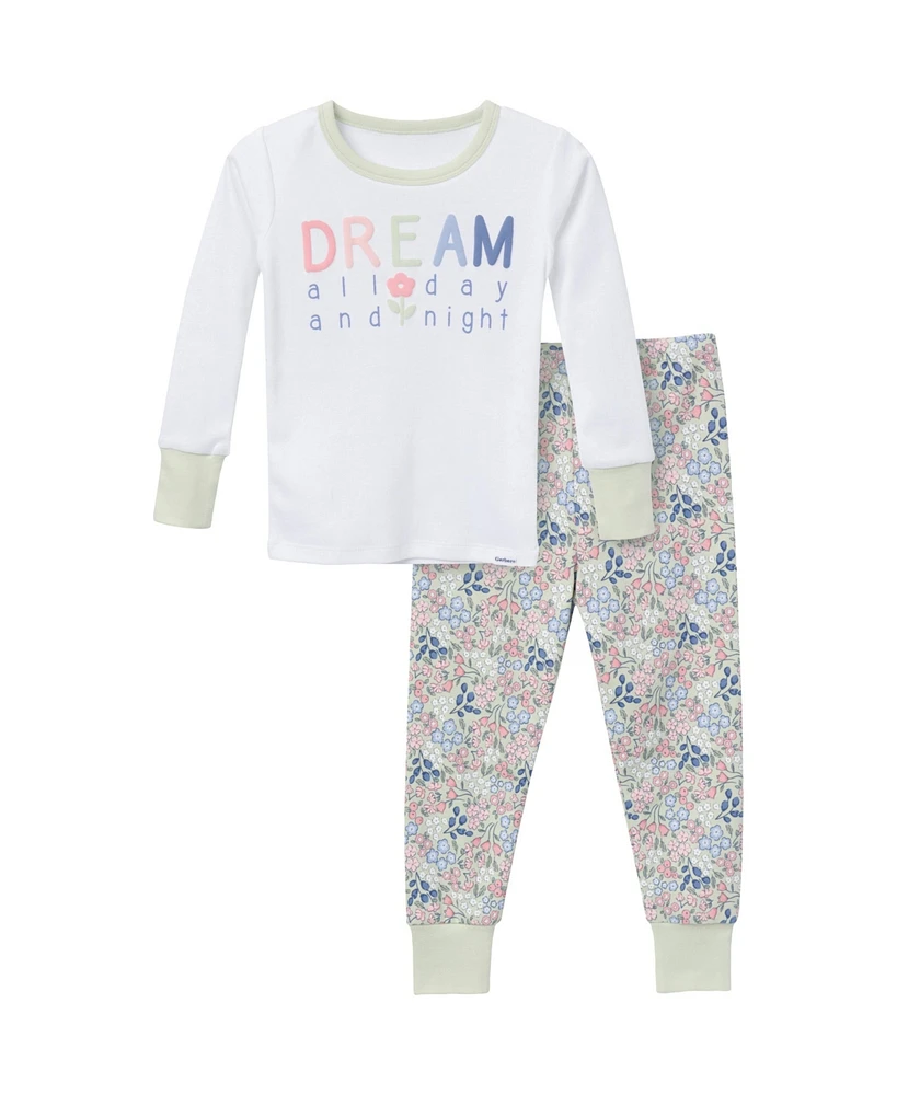 Gerber Baby Girls Long Sleeve Pajama Set, 2 Piece