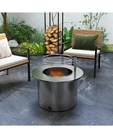 Outsunny 25" Stainless Steel Smokeless Fire Pit with Grill, Poker,