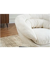 Chenille Upholstered 360° Swivel Club Chair/Accent Chair with Removable Cushion, Round Office Chair with Black Metal Base, Cotton Material, Livin