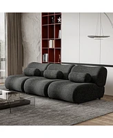Modern Black Chenille Sofa Set - 3-Seat Modular Sectional Couch with Cylindrical Pillows for Living Room - Stylish & Comfortable Furniture