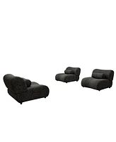 Modern Black Chenille Sofa Set - 3-Seat Modular Sectional Couch with Cylindrical Pillows for Living Room - Stylish & Comfortable Furniture