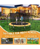 12 Ft Pumpking Trampoline Inside Safety Net With Basketball Hoop