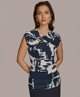 Donna Karan New York Women's Printed Twist-Front Blouse