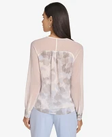 Calvin Klein Petite Printed Long-Sleeve Blouse