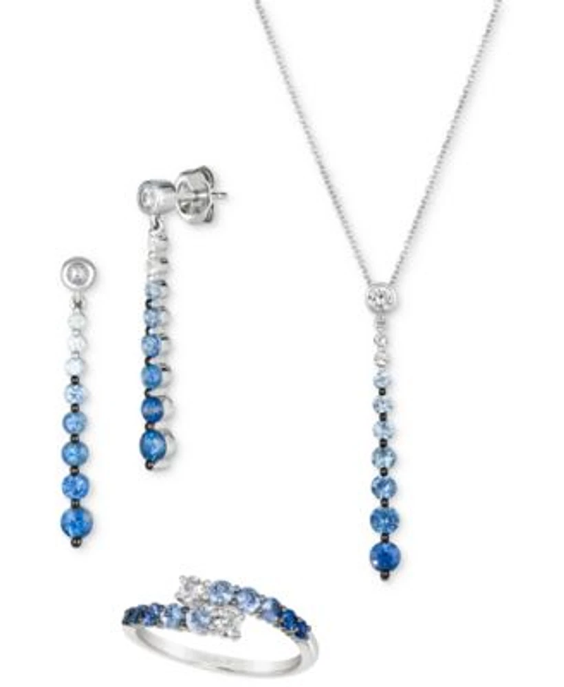 Le Vian Denim Ombre White Sapphire Ring Earrings Necklace