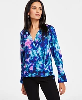 I.n.c. International Concepts Women's Printed Surplice Top, Exclusively at Macy's