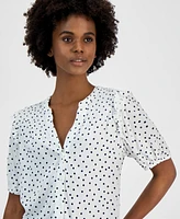 Tommy Hilfiger Women's Dot-Print Smocked-Yoke Shirt