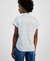 Tommy Hilfiger Women's Cotton Dot-Print Short-Sleeve Camp Shirt