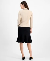 Le Suit Women's Piped Notch-Collar Two-Button Jacket & Midi Flounce-Hem Skirt