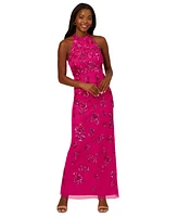 Adrianna Papell Women's Beaded Halter Column Sheath Gown