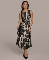 Donna Karan New York Women's Printed Belted A-Line Dress